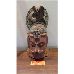 Painted Carved Wooden Hindu Deity w/ Cobra, Approx. 16" H (has wall-mount fitting)