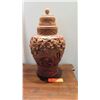 Image 1 : Ornately Carved Wooden Jar w/ Lid (slight damage), Approx. 14" H