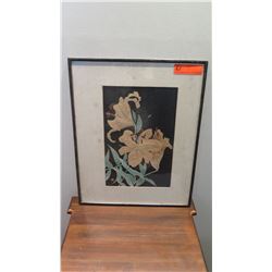 Framed Watercolor Lillies, Aged Condition 16.5" x 21"