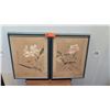 Image 1 : Pair: Framed Japanese Watercolor Art, Flowers/Dragonfly 14" x 18" (shows some age wear)