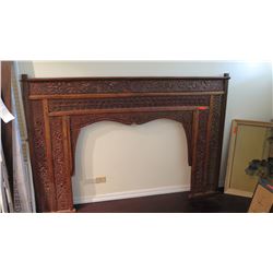 Balinese Painted Carved Wooden Headboard w/ Vine & Floral Motifs 7'4" W x 59" H