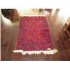 Image 2 : Vermillion Afghan Wool Carpet, 6 Medallions w/Floral & Leaf Motifs, 42" x 59", Fringed Borders