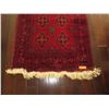 Image 3 : Vermillion Afghan Wool Carpet, 6 Medallions w/Floral & Leaf Motifs, 42" x 59", Fringed Borders