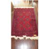 Image 8 : Vermillion Afghan Wool Carpet, 6 Medallions w/Floral & Leaf Motifs, 42" x 59", Fringed Borders