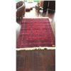 Image 2 : Red Afghan Wool Carpet, Medallions w/Leaf Motif, 58" x 78", Fringed Borders