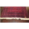 Image 3 : Red Afghan Wool Carpet, Medallions w/Leaf Motif, 58" x 78", Fringed Borders