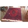 Image 2 : Carmine Afghan Wool Carpet, Central Medallion w/Ewer, Floral & Geometric Motifs, 62.5" x 80", Fringe