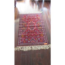 Afghan Wool Carpet, Crimson w/Blue Accents, 38" x 57.5", Central Diamond-Shaped Medallion w/Floral &