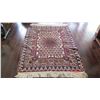 Image 1 : Afghan Handwoven Carpet, Cream/Burgundy/Blue w/Central Medallion, 72" x 45", Fringed Borders