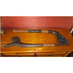 2 Fijian Wooden War Clubs, Reproduction, 38.5" L
