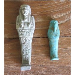 2 Egyptian Faience Ushabti (Funerary Figures)