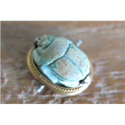 Tiny Carved Scarab Beetle w/Gold Band and Underside Marking, 9/16", w/Certificate of Authenticity