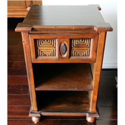 Balinese Wooden Night Stand w/Carved Reeded Diamond Accents, Approx. 27" H