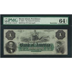 1800's $1 The Bank of America Obsolete Note PMG Choice Uncirculated 64EPQ