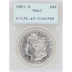 1881-S $1 Morgan Silver Dollar Coin PCGS MS63 Old Rattler Holder