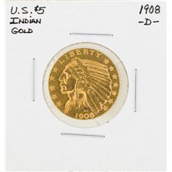 1908-D $5 Indian Head Half Eagle Gold Coin