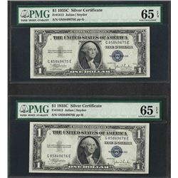 Lot of (2) Consecutive 1935C $1 Silver Certificate Notes PMG Gem Uncirculated 65