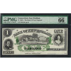 1860's $1 Bank of New England Obsolete Note PMG Gem Uncirculated 66EPQ