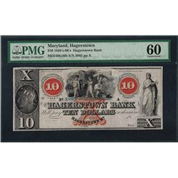 1850's-60's $10 The Hagerstown Bank Obsolete Note PMG Uncirculated 60