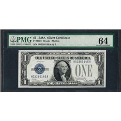 1928A $1 Funnyback Silver Certificate Note Fr.1601 PMG Choice Uncirculated 64