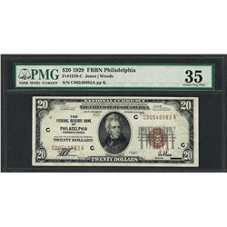 1929 $20 Federal Bank of Philadelphia Fr.1870-C Note PMG Choice Very Fine 35