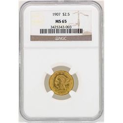 1907 $2 1/2 Liberty Head Quarter Eagle Gold Coin NGC MS65