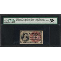 1863 Fourth Issue 10 Cent Fractional Currency Note PMG Choice About Uncirculated