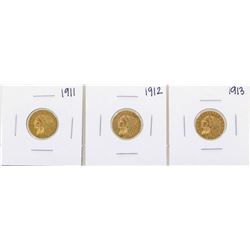 Lot of 1911-1913 $2 1/2 Indian Head Quarter Eagle Gold Coins