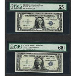 Lot of (2) Consecutive 1935E $1 Silver Certificate STAR Notes PMG Gem Unc. 65EPQ