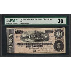 1864 $10 Confederate States of America Note T-68 PMG Very Fine 30