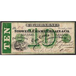 1862 Ten Cents Stowell Chamberlain & Co. Obsolete Note