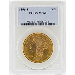1896-S $20 Liberty Head Double Eagle Gold Coin PCGS MS61