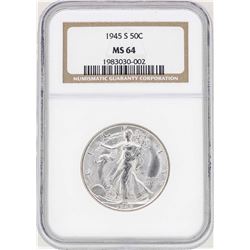 1945-S Walking Liberty Half Dollar Coin NGC MS64