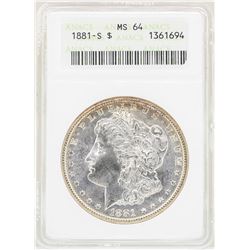 1881-S $1 Morgan Silver Dollar Coin ANACS MS64