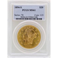 1894-S $20 Liberty Head Double Eagle Gold Coin PCGS MS61