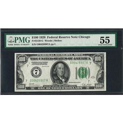 1928 $100 Federal Reserve Note Chicago Fr.2150-G PMG About Uncirculated 55