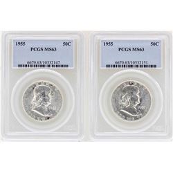 Lot of (2) 1955 Franklin Half Dollar Coins NGC MS63