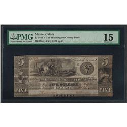 1830's $5 The Washington County Bank Obsolete Note PMG Choice Fine 15