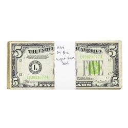 Lot of (14) 1934 $5 Federal Reserve Notes Light Green Seal