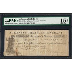 1860's $10 Arkansas Treasury Warrant Obsolete Note PMG Choice Fine 15 Net