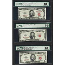 Lot of (3) Consecutive 1953A $5 Legal Tender Notes PMG Choice Uncirculated 64EPQ