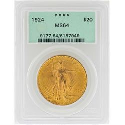 1924 $20 St. Gaudens Double Eagle Gold Coin PCGS MS64