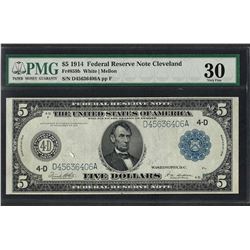 1914 $5 Federal Reserve Note Cleveland Fr.859b PMG Very Fine 30