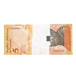 Pack of (100) Consecutive Venezuela 5 Bolivares Uncirculated Notes