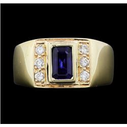 Men's 14KT Yellow Gold 1.40 ctw Sapphire and Diamond Ring