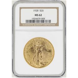 1928 $20 St. Gaudens Double Eagle Gold Coin NGC MS62