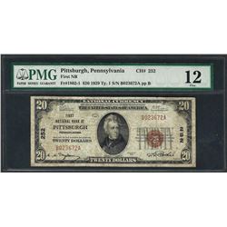 1929 $20 National Currency Note Pittsburgh, Pennsylvania CH# 252 PMG Fine 12