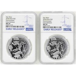 Lot of (2) 2018 Niue $2 Star Wars Stormtrooper Silver Coins NGC MS70 Early Relea