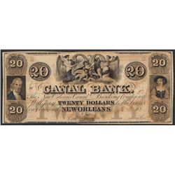 1800's $20 Canal Bank New Orleans Obsolete Note