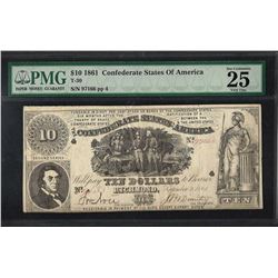 1861 $10 Confederate States of America Note T-30 PMG Very Fine 25 Canceled